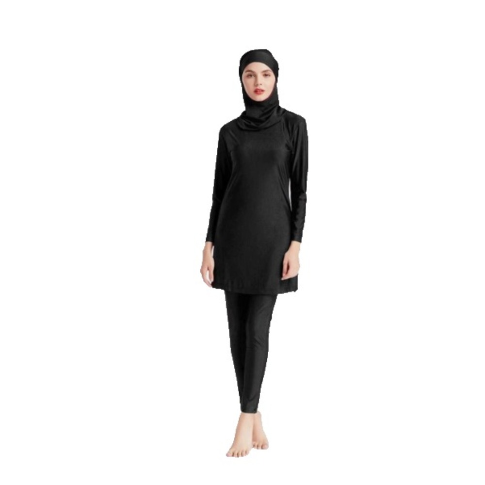 Womens Modest Burkini Swimsuit Set Full Cover Hijab Rashguard 3 pc Black sz 3XL